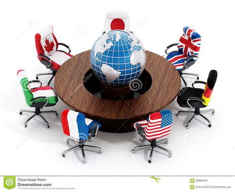 The g20 was foreshadowed at the cologne summit of the g7 in june 1999, and formally. G7 Country Flags On Office Chairs Stock Illustration ...