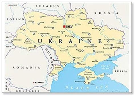 Ukraina politisk karta med huvudstaden Kiev klassisk kylskåpsmagnet