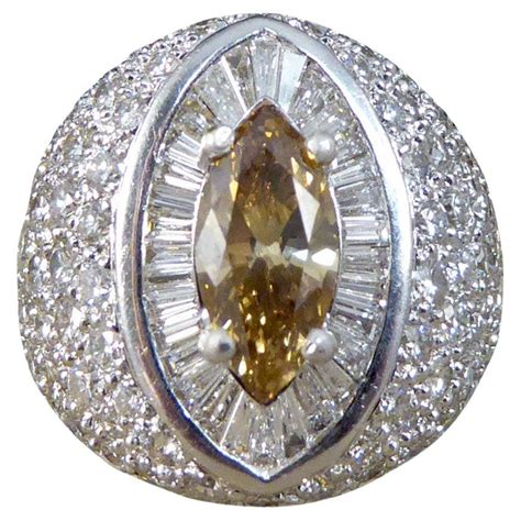 1970s Zircon And Diamond Cluster Bark Effect Ring In 18ct Yellow And