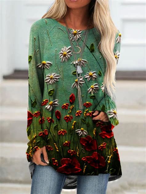 New Women Fashion Boho Holiday Floral Vintage Casual Shift Top Roselinlin