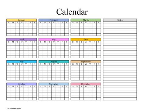 Yearly Blank Calendar Microsoft Word Editable Pdf And Image Files