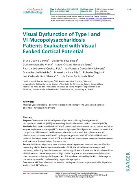 pdf visual dysfunction of type i and vi mucopolysaccharidosis patients evaluated with visual