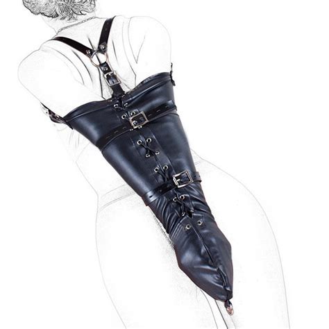 camatech pu leather over shoulder arm binder bondage restraints slave lockable glove sleeves
