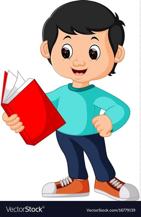 Happy Boy Reading Book Alone Royalty Free Vector Image Kids Reading