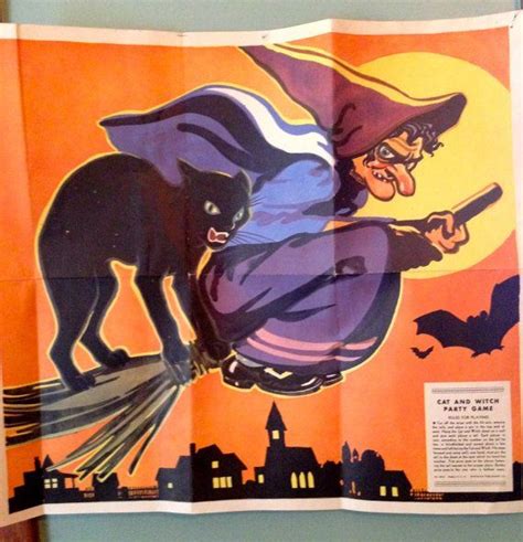 Vintage Halloween Cat And Witch Party Game 1950s Halloween Whitman Game