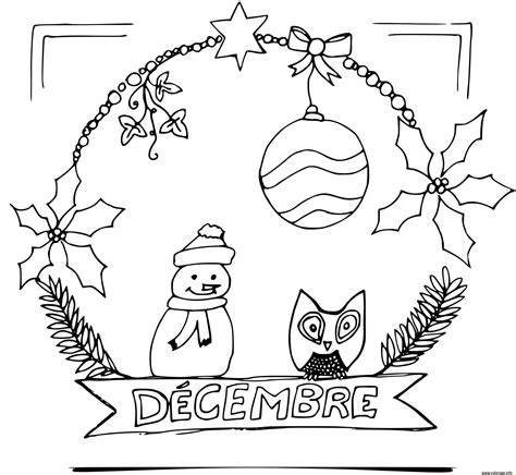 Coloriage Decembre Bonhomme De Neige Et Couronne De Noel Dessin