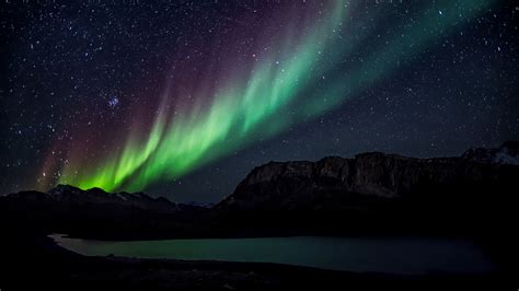 Download Wallpaper 2560x1440 Northern Lights Starry Sky Mountains