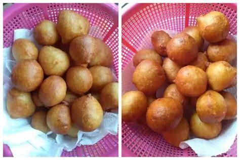 5.bila minyak dh panas slowkan api sket supaya xmau doh tu tekejut nanti warna x cantik. Cara mudah untuk membuat Cucur Kembung Lemak Manis - MY Resepi