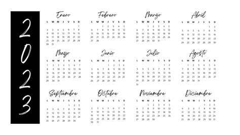 Calendario 2023 En Blanco Y Negro