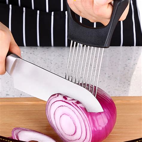 1pc Easy Cut Onion Holder Fork Stainless Steelplastic Vegetable Slicer