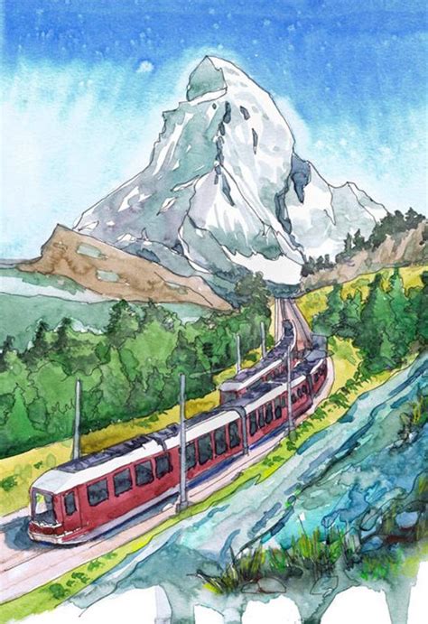 Matterhorn Zermatt Print Switzerland Painting Swiss Alps Etsy