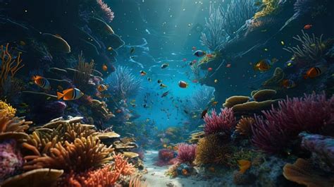 Underwater Deep Sea Aquarium Filled Landscape Background Off