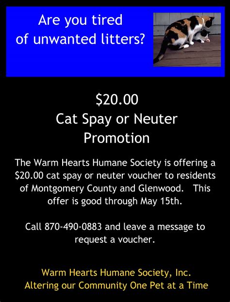 Cat Spay/Neuter Promotion! | Warm Hearts Humane Society