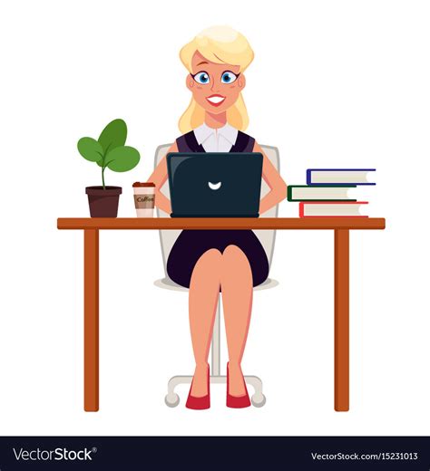 Business Woman Entrepreneur Working On Laptop At Vector Image