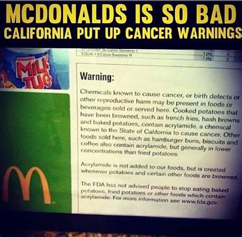 Coffee to come with cancer warning in california. California Puts Up Cancer Warnings About Mcdonalds Food ...