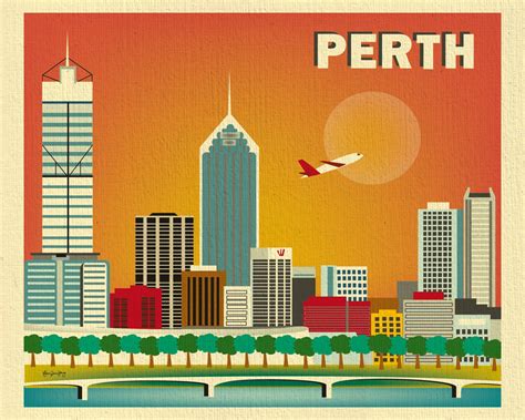 Perth Skyline Print Wall Art Perth Poster Perth Map