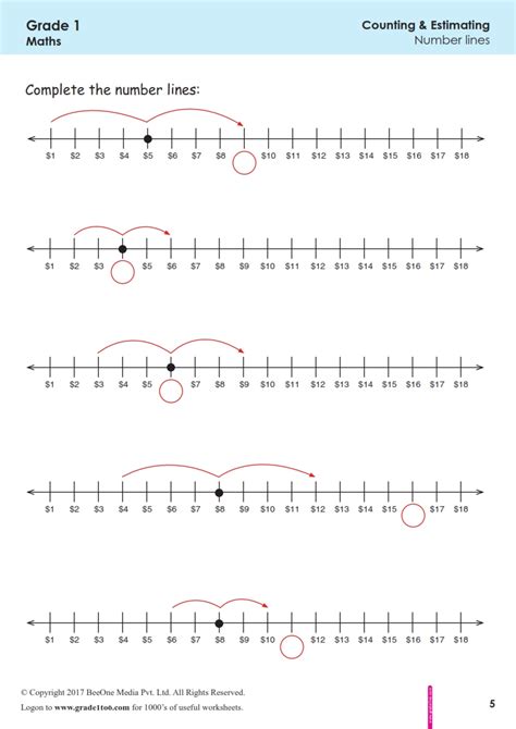 First Grade Class 1 Number Line Worksheets