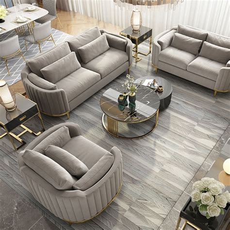Modern Living Room Sets Gray Velvet Upholstered Chair And Loveseat And Sofa 3 Pieces Homary