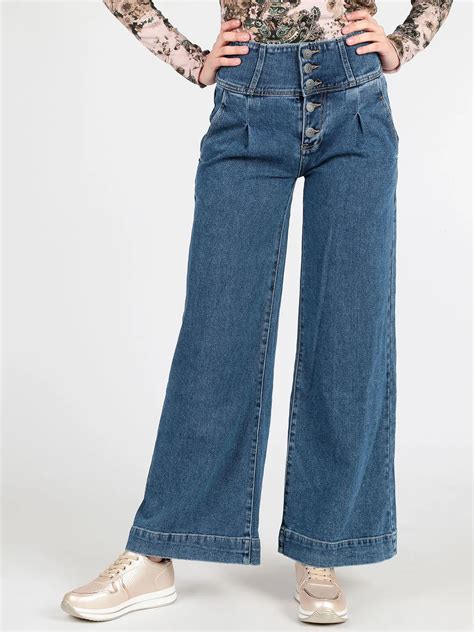 Fashion Defined Waist High Waist Loose Jeans Broad Legged Trousers In