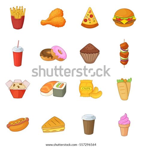 Fast Food Icons Set Cartoon Illustration Stock Vector Royalty Free
