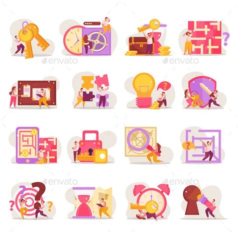 Quest Flat Icons Collection Vectors Graphicriver