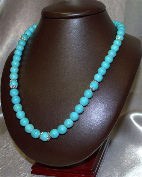 Genuine Blue Turquoise Necklace Gemstone Beaded Womans Etsy