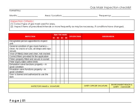 Safety harnesses can mean the difference between life and death in the workplace (amongst other places). Gas mask Inspection checklist format | Samples | Word ...