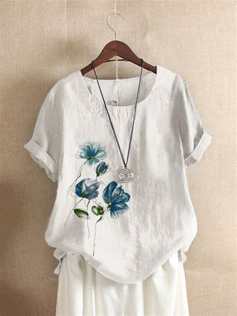 Fashionable Gracila Ink Floral Print Short Sleeve Summer T Shirt For Women Online NewChic
