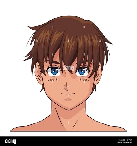 Portrait Face Manga Anime Boy Blue Eyes Brown Hair Stock Vector Image