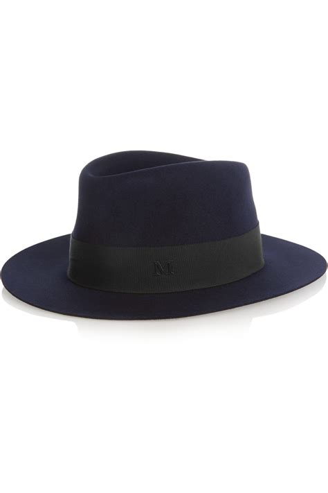 Maison Michel Andre Grosgrain Trimmed Rabbit Felt Fedora In Blue Lyst