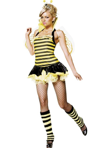 Sexy Bumble Bee Insect Costume Yellow Black Mini Dress Womens Animal