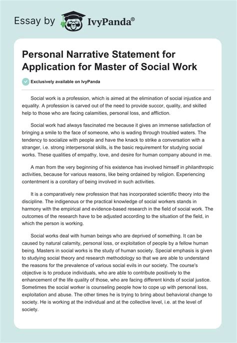 Personal Statement For Master Of Social Work 2409 Words Essay Example