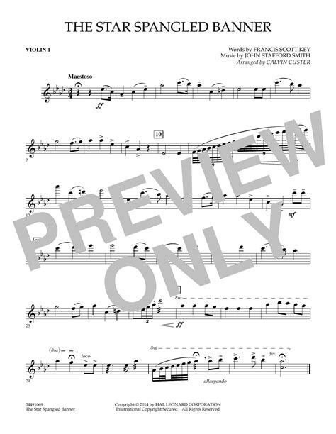 The Star Spangled Banner Violin 1 Full Orchestra Sheet Music