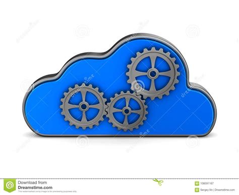Cloud And Gear On White Background Isolated 3d Illustration Stock