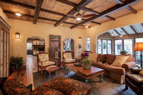 The three arm version in the space above by dichotomy interiors adds depth and dimension to the rooms earthy tones and textures while for a rustic living room lighting idea thats still subtle and timeless hang an iron chandelier in the center of the ceiling. Gorgeous monte carlo ceiling fans in Living Room Rustic ...
