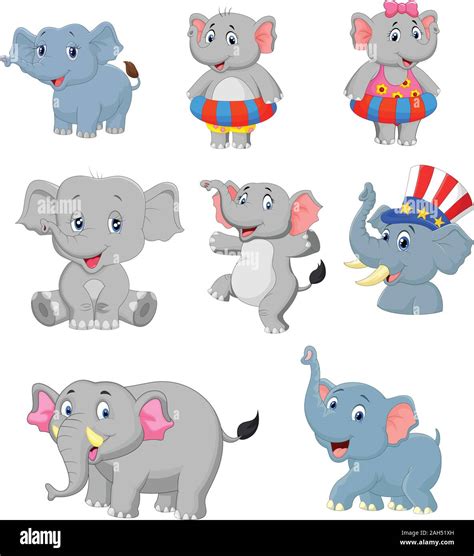 Conjunto De Colección De Elefantes De Dibujos Animados Imagen Vector De