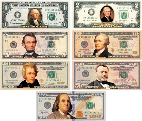 Set Of All 7 Colorized 2 Sided Us Bills Currency 1251020