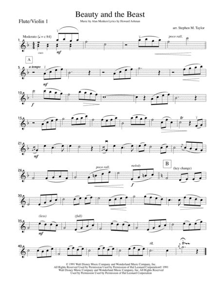 Download Beauty And The Beast Flute Quartet With Strings Sheet Music