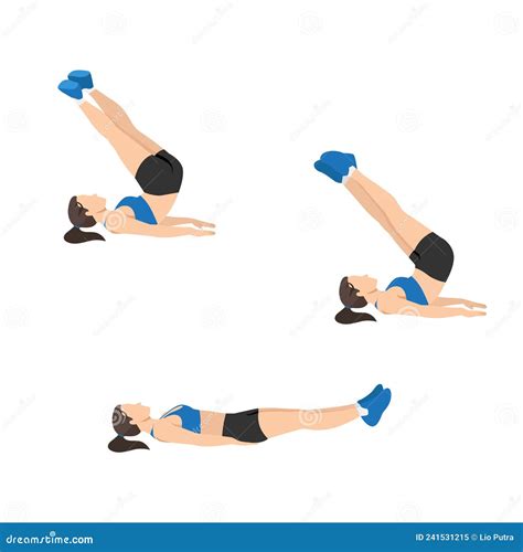Woman Doing Reverse Crunch And Twist Exercise Stock Vector