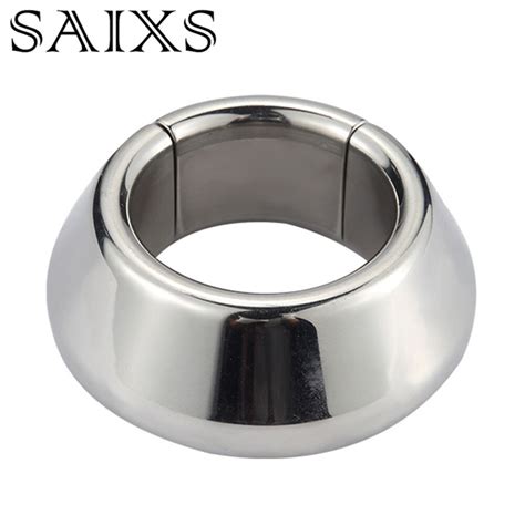 Stainless Steel Cock Ring Magnetic Lock Ball Stretcher Metal Penis