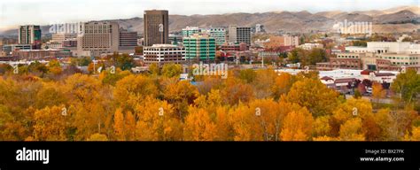 Usa Idaho Boise Aerial View Of Downtown Boise Surounded By Fall