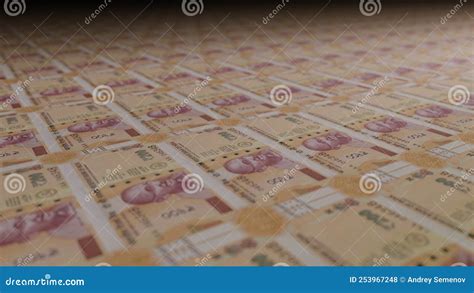 200 Indian Rupees Bills On Money Printing Machine Illustration Of