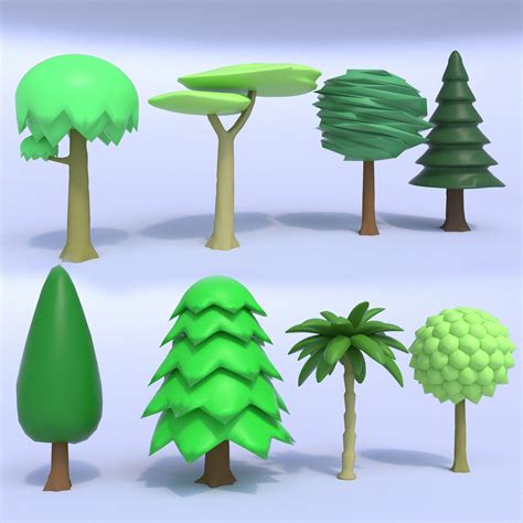 3d Model Toon Tree Pack Vr Ar Low Poly Max 3ds Fbx