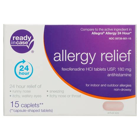Ready In Case 24 Hour Allergy Medicine 180 Mg Tablets 15 Count The