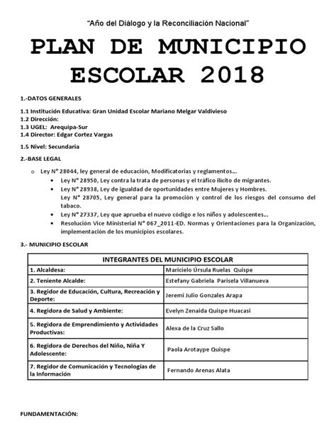 Plan De Municipio Escolar 2018 Alcalde Sicología Y Ciencia Cognitiva