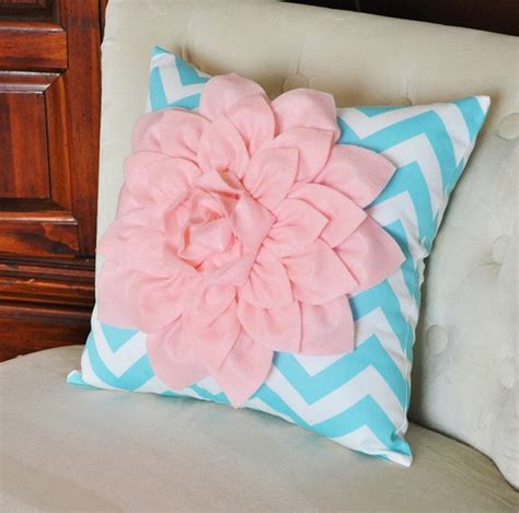 Items Similar To Light Pink Dahlia On Aqua And White Zigzag Pillow