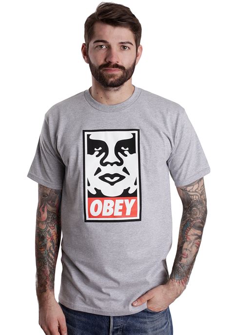 Obey Obey Icon Face Heather Grey T Shirt Streetwear Shop