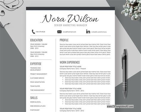 It follows a simple resume format, with name and address bolded at the top, followed by objective, education, experience, and awards and acknowledgements. Simple CV Template for Microsoft Word, Cover Letter, Basic ...