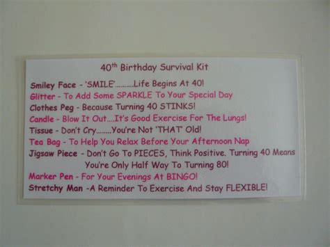 Female 40th Birthday Survival Kit Humorous T Idea Unusual Novelty