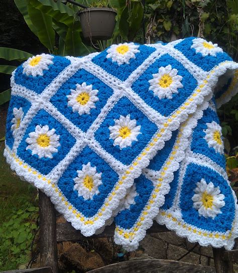 Summer Daisy Crochet Afghan Yellow Blue And By Cynsationaltreasure